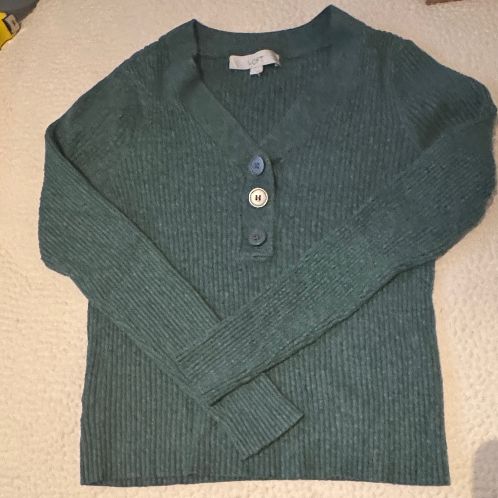 LOFT Deep Green V-Neck Sweater